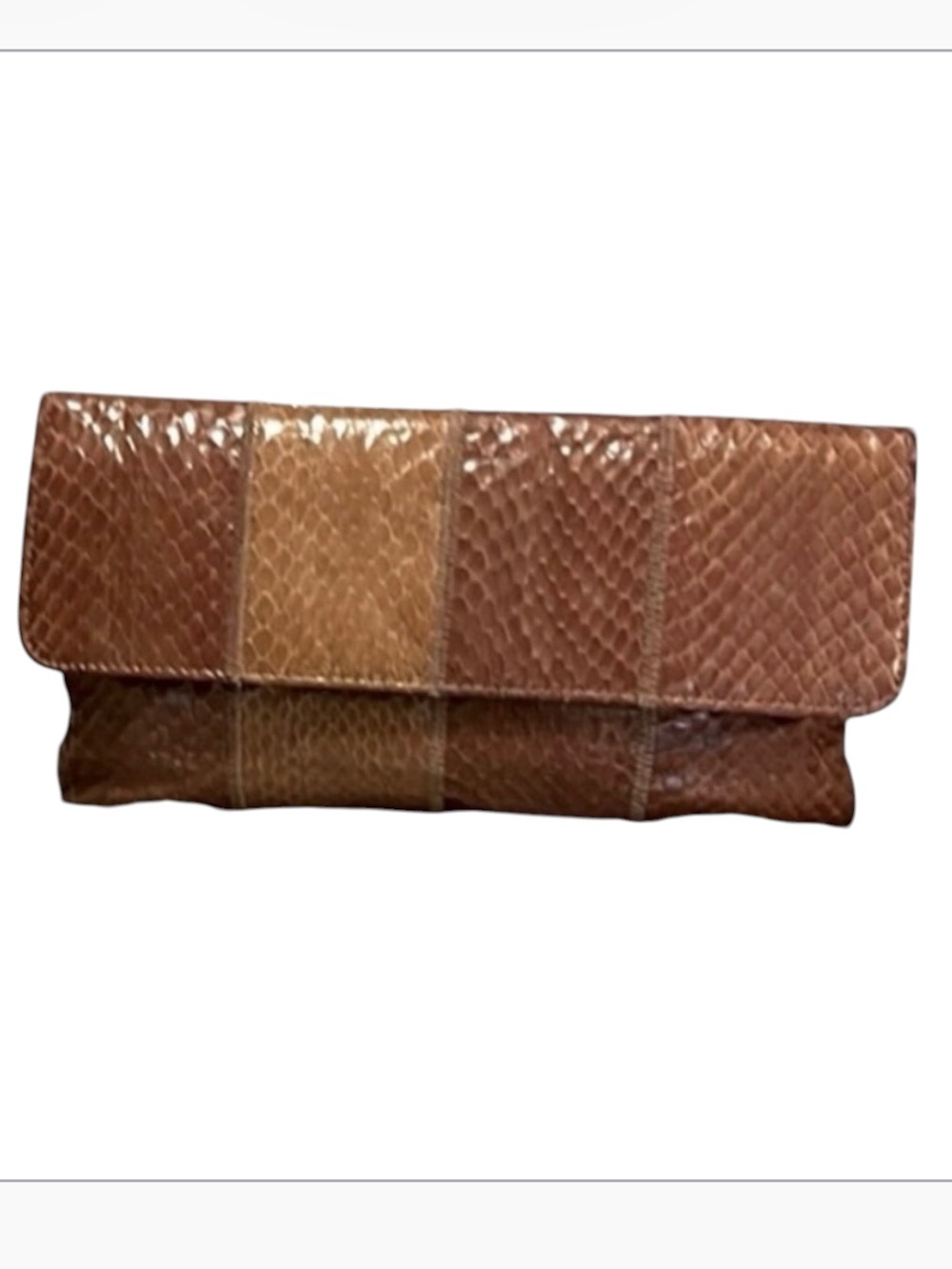 Vintage Patchwork Eel Skin Light Brown Tan Colorblock Boho Clutch Purse Bag
